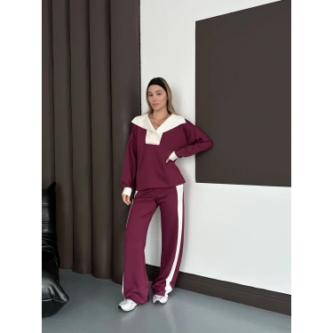 Yaka Detaylı Modal Lüx Kalite Takım Mürdüm