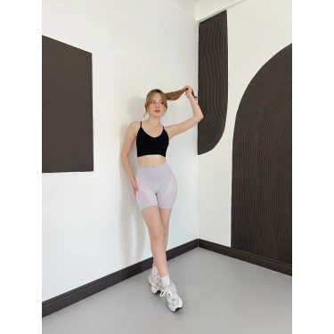 Yüksek Bel Dikişsiz Spor Şort Lila