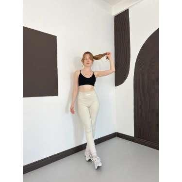 Yüksek Bel Dikişsiz Spor Tayt Bej