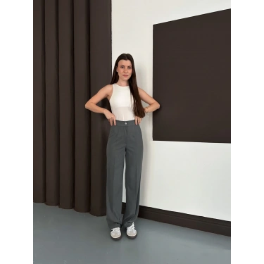 Yüksek Bel Klasik Kesim Bol Paça Pantolon Antrasit