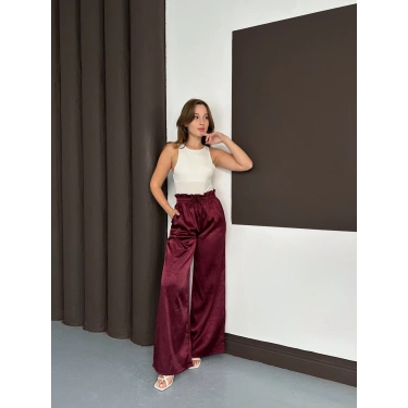 Yüksek Bel Salaş Pantolon Bordo