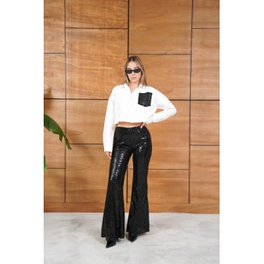 Yüksek Bel Şık Gömlek-Pantolon İkili Set Siyah