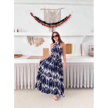 Zebra Vibe Bel Kuşaklı Elbise Lacivert
