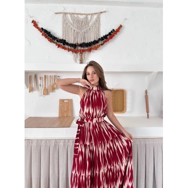 Zebra Vibe Bel Kuşaklı Elbise Kırmızı