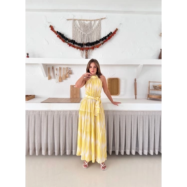Zebra Vibe Bel Kuşaklı Elbise Sarı