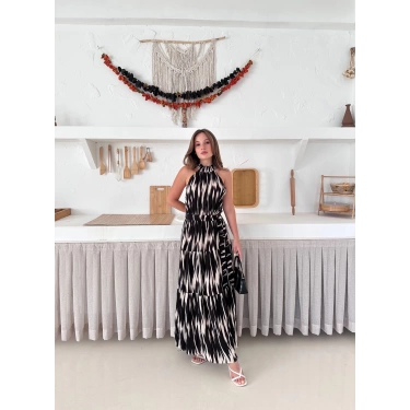Zebra Vibe Bel Kuşaklı Elbise Siyah