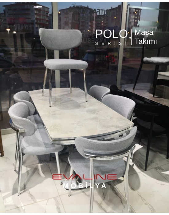 Polo Serisi 78x130 Altan Açılabilir Rambla Masa Takımı ve 6 Gri Sandalye