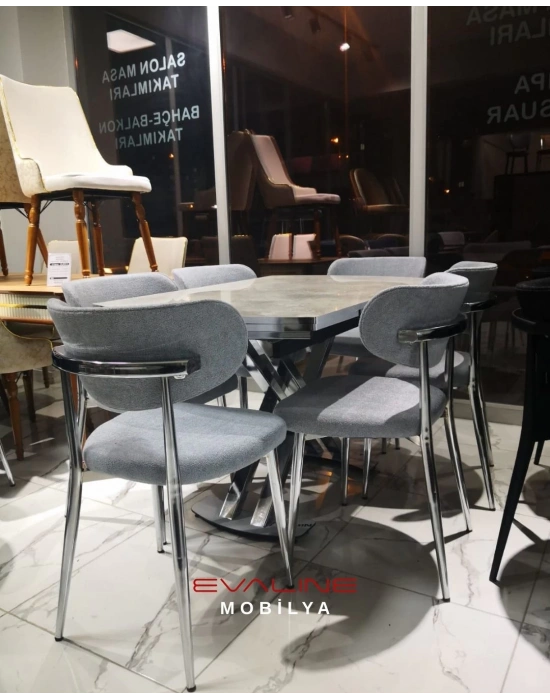 Polo Serisi 78x130 Altan Açılabilir Rambla Masa Takımı ve 6 Gri Sandalye