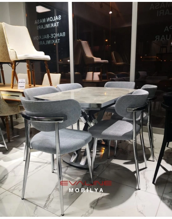 Polo Serisi 78x130 Altan Açılabilir Rambla Masa Takımı ve 6 Gri Sandalye