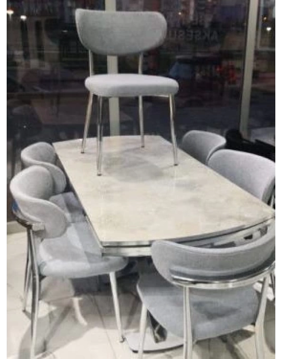Polo Serisi 78x130 Altan Açılabilir Rambla Masa Takımı ve 6 Gri Sandalye