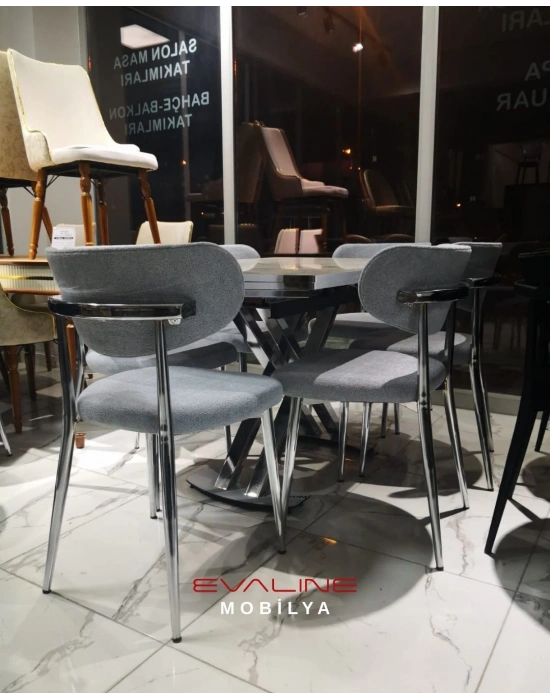 Polo Serisi 78x130 Altan Açılabilir Rambla Masa Takımı ve 6 Gri Sandalye