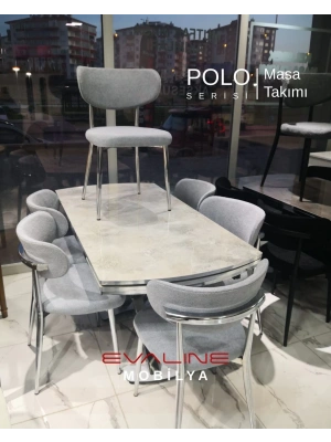 Polo Serisi 78x130 Altan Açılabilir Rambla Masa Takımı ve 6 Gri Sandalye