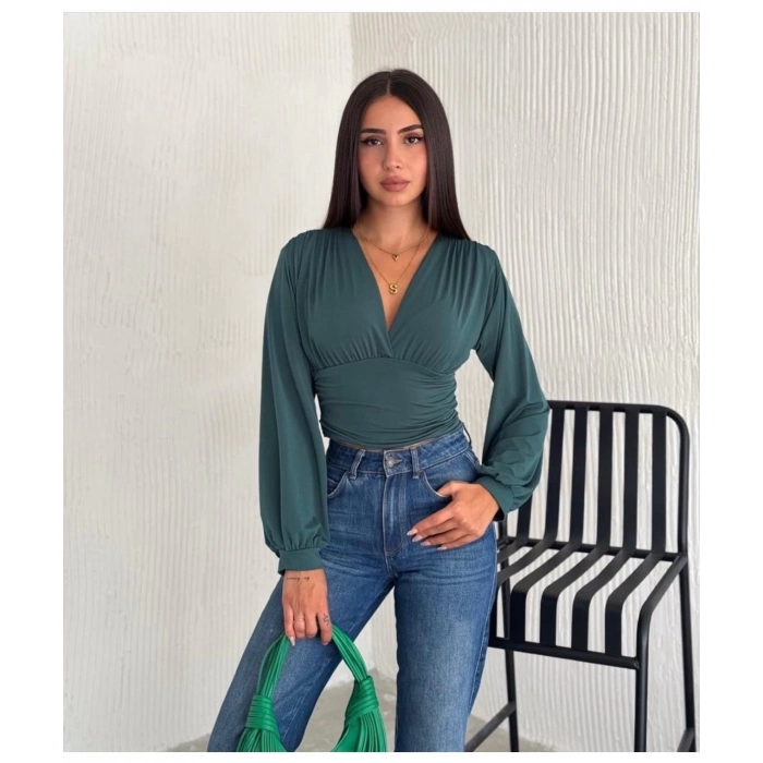 KORSAJLI UZUN KOL BLUZ - ZÜMRÜT YEŞİLİ