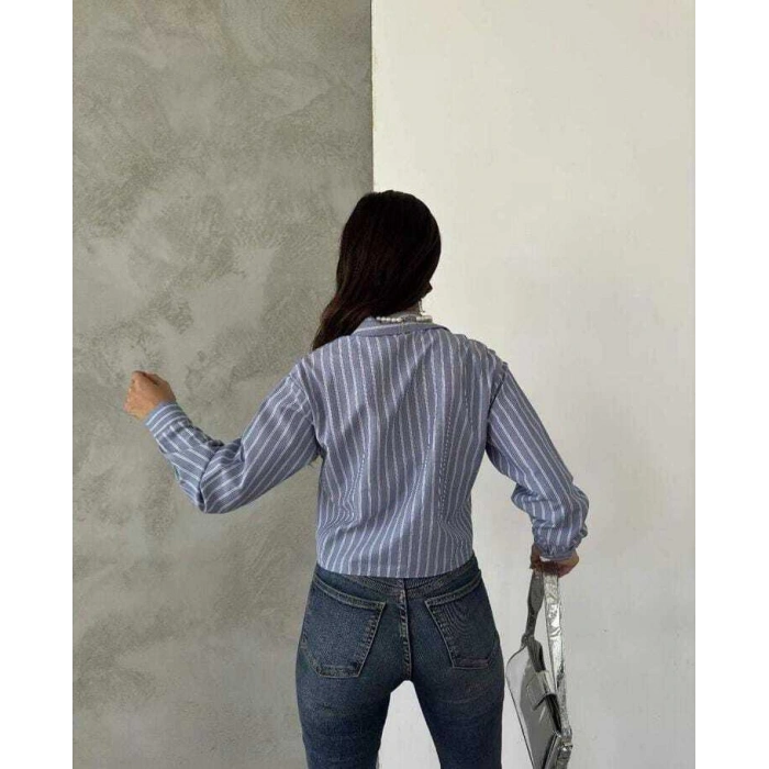 KADIN ÇİZGİLİ CROP GÖMLEK