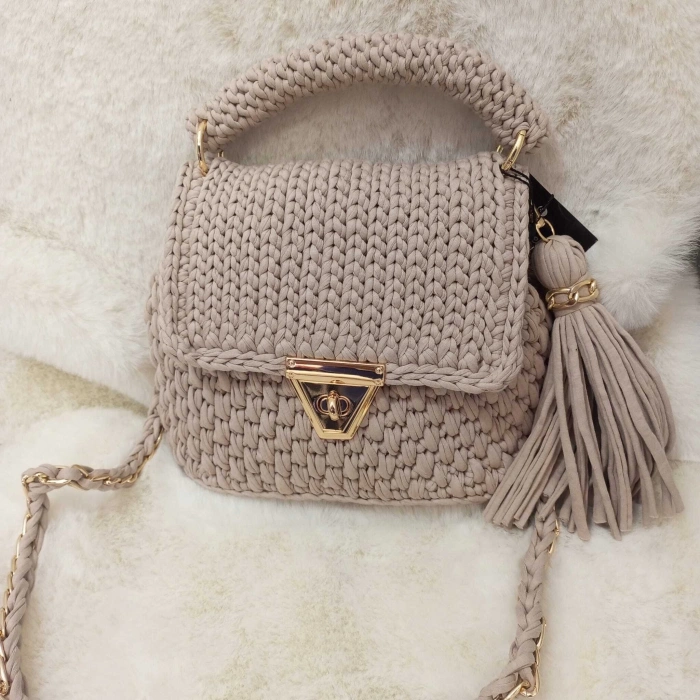 KADIN EL YAPIMI TIĞ İŞİ PENYE İP ÇANTA GRİ