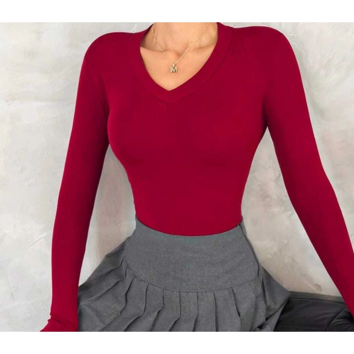 OYSHO KUMAŞ V YAKA BADİ BORDO