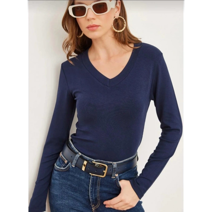 OYSHO KUMAŞ V YAKA BADİ LACİVERT
