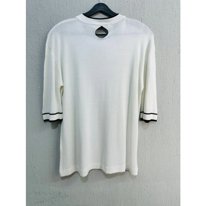 SIRT DAMLA DEKOLTE VİSKON MERSERİZE T -SHIRT BEYAZ