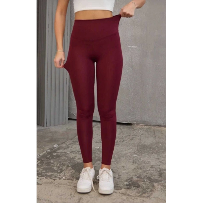 SÜPER YÜKSEK BEL TOPARLAYICI BELİZE PREMIUM KUMAŞ TAYT - BORDO