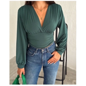 KORSAJLI UZUN KOL BLUZ - ZÜMRÜT YEŞİLİ