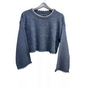 BONCUK DETAY TRİKO KAZAK LACİVERT