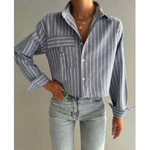 KADIN ÇİZGİLİ CROP GÖMLEK