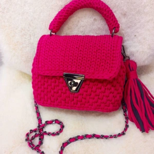 KADIN EL YAPIMI TIĞ İŞİ PENYE İP ÇANTA FUŞYA