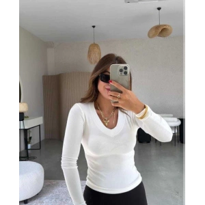 OYSHO KUMAŞ V YAKA BADİ BEYAZ