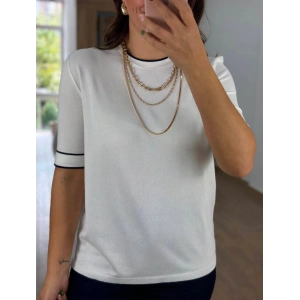 SIRT DAMLA DEKOLTE VİSKON MERSERİZE T -SHIRT BEYAZ