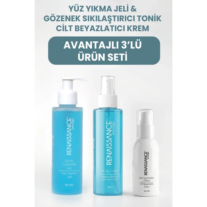 Renaissance Prestige Yüz Temizleme Jeli & Gözene Sıkılaştırıcı Tonik & Cilt Beyazlatıcı Kreml 3lü Set