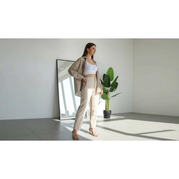 Fleto pantolon krem balon