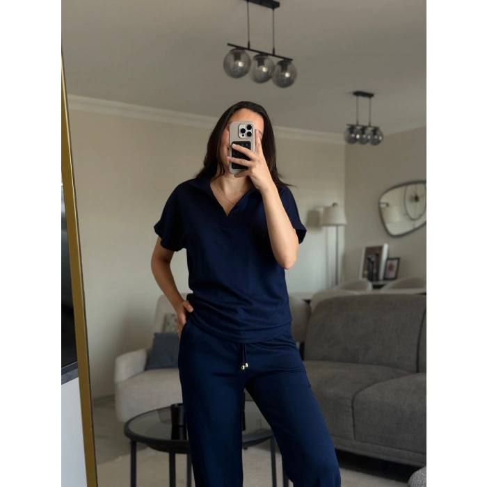 LACİVERT OYS MODAL KUMAŞ POLO YAKA