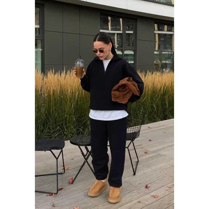 LACİVERT FERMUARLI 3 İPLİK TAKIM