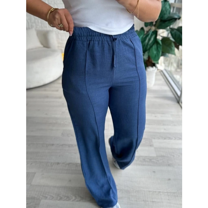 İndigo keten pantolon
