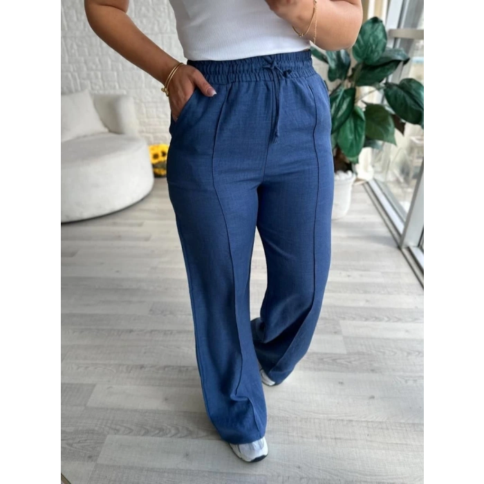 İndigo keten pantolon
