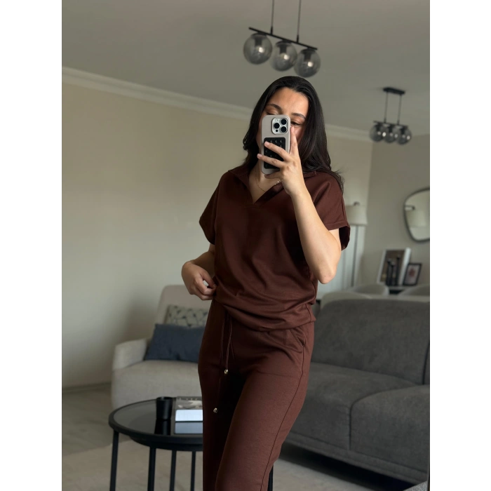 KAHVE OYS MODAL KUMAŞ POLO YAKA