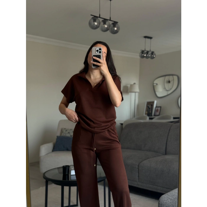 KAHVE OYS MODAL KUMAŞ POLO YAKA