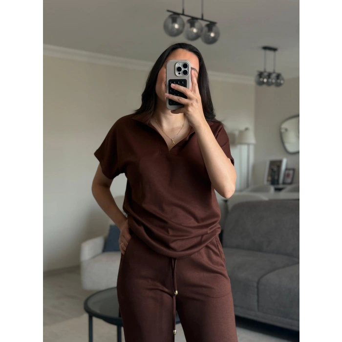 KAHVE OYS MODAL KUMAŞ POLO YAKA