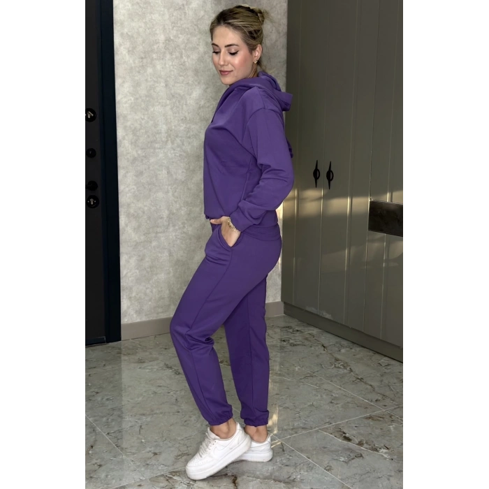 LİLA KAPŞONLU DÜZ TAKIM