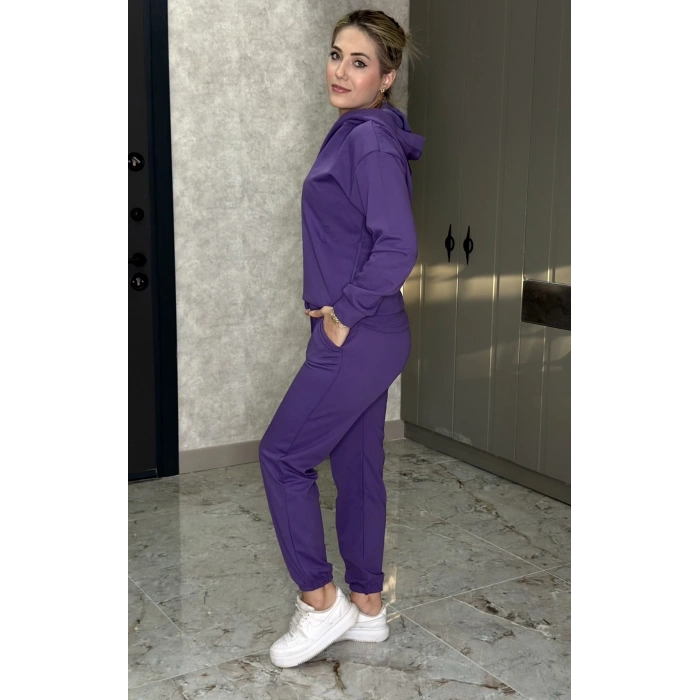 LİLA KAPŞONLU DÜZ TAKIM