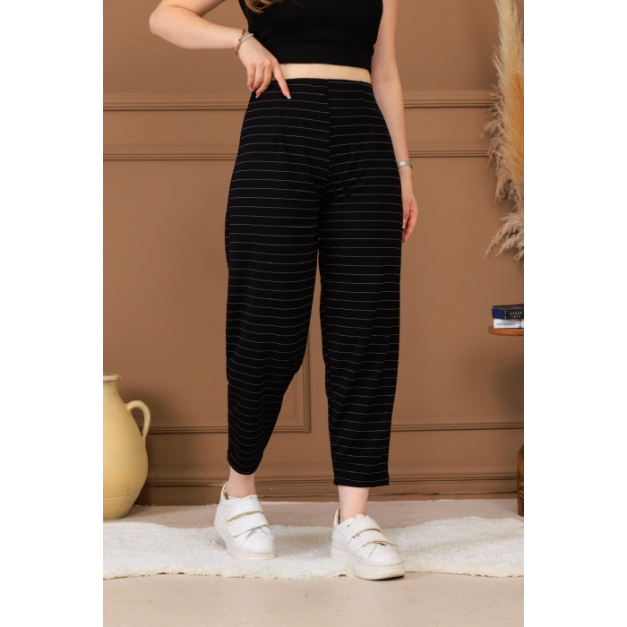 Siyah çizgili Balon paça