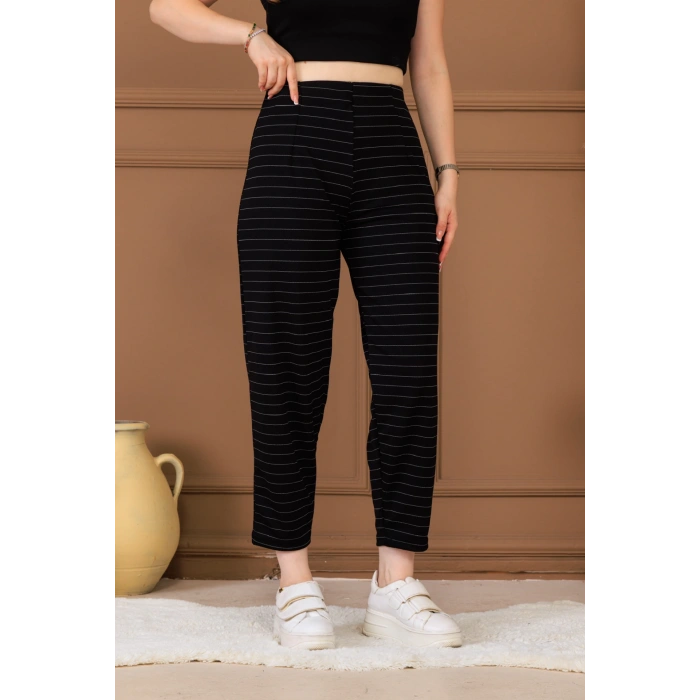 Siyah çizgili Balon paça