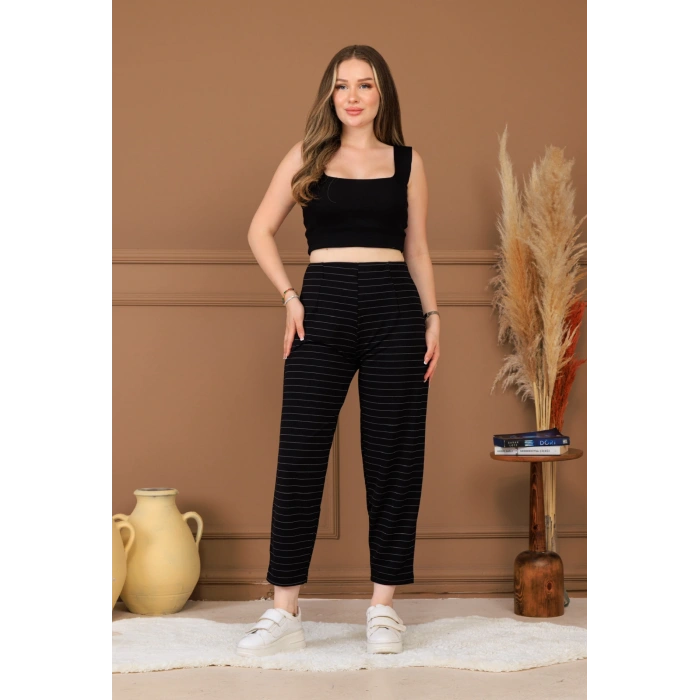 Siyah çizgili Balon paça