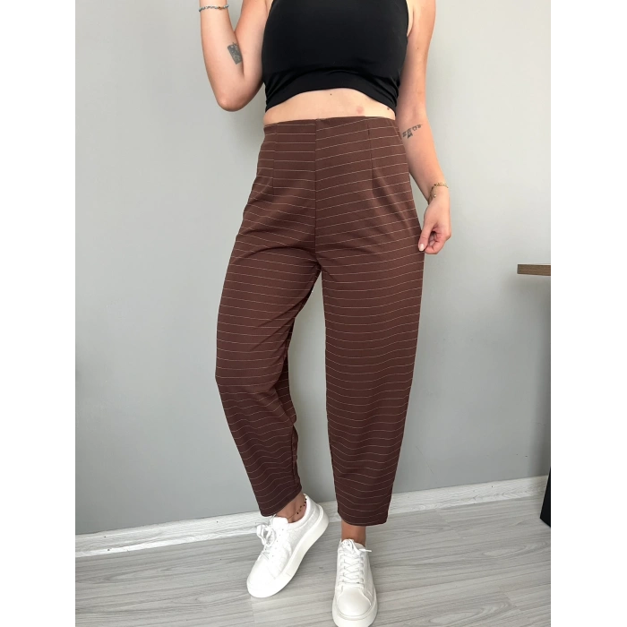 Kahve çizgili Balon paça