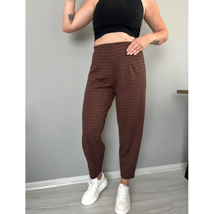 Kahve çizgili Balon paça