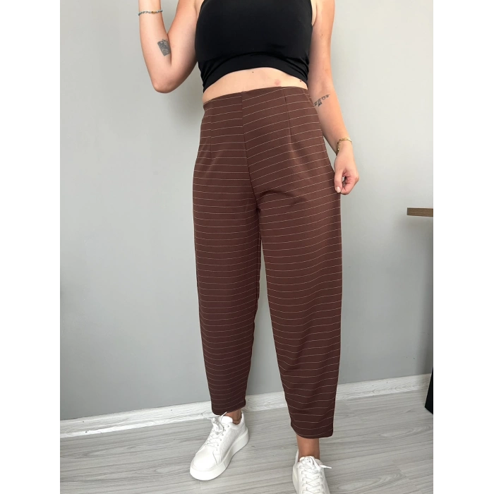 Kahve çizgili Balon paça