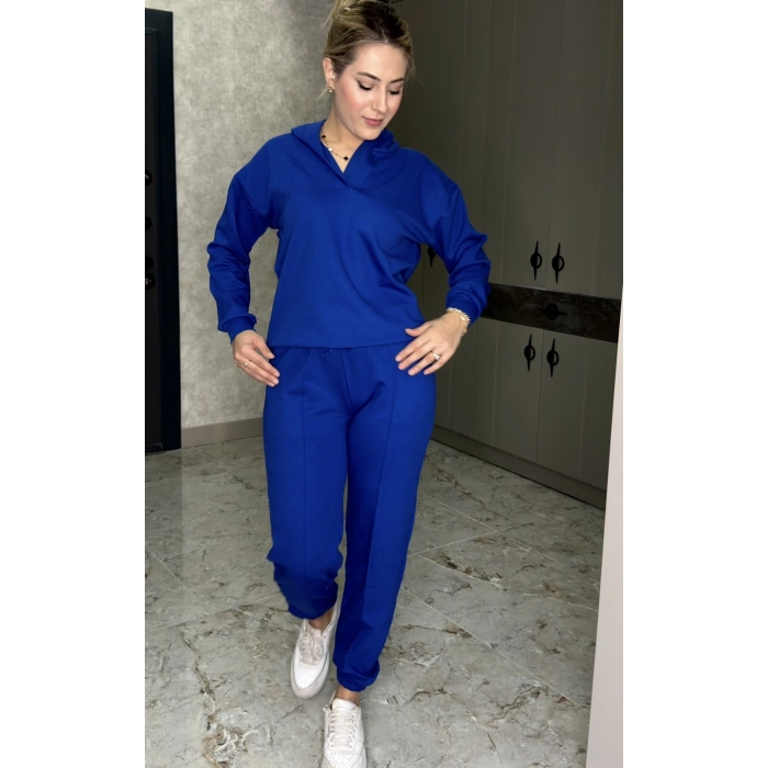 SAX MAVİSİ KAPŞONLU DÜZ TAKIM