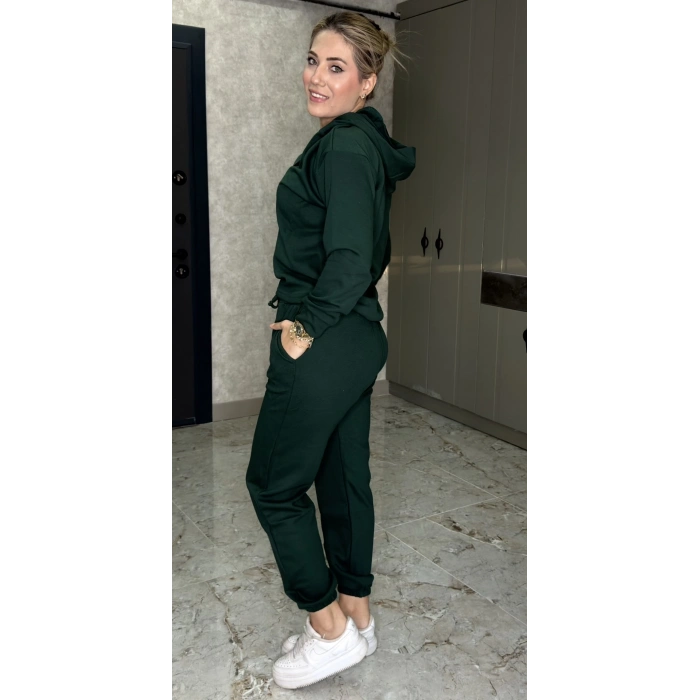 NEFTİYEŞİLİ KAPŞONLU DÜZ TAKIM