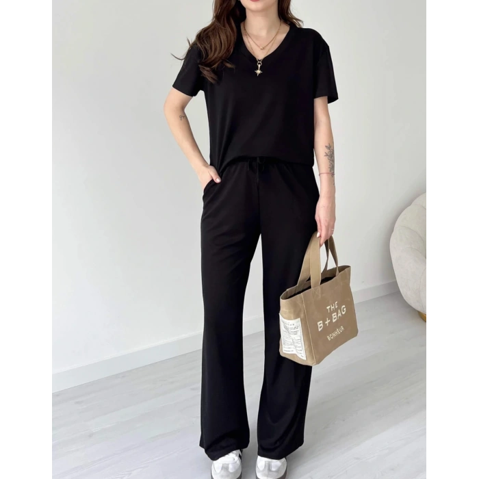 SİYAH OYS MODAL KUMAŞ V YAKA