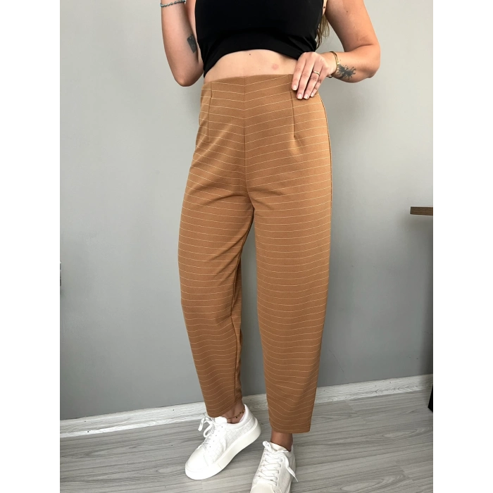 Sütlü Kahve çizgili Balon paça